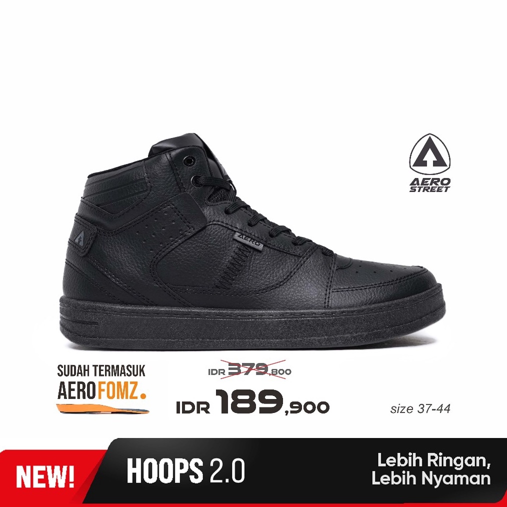 KODE D42I Aerostreet 3744 Hoops High 2 All Black  Sepatu Sneaker Casual