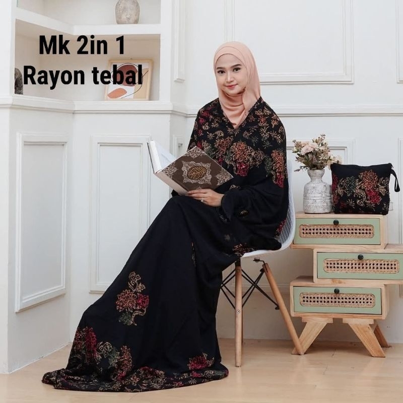 (COD) Mukena Terusan Jumbo Batik Cap Pekalongan Mukena Muslimah Terbaru Cantik Murah Traveling Hitam