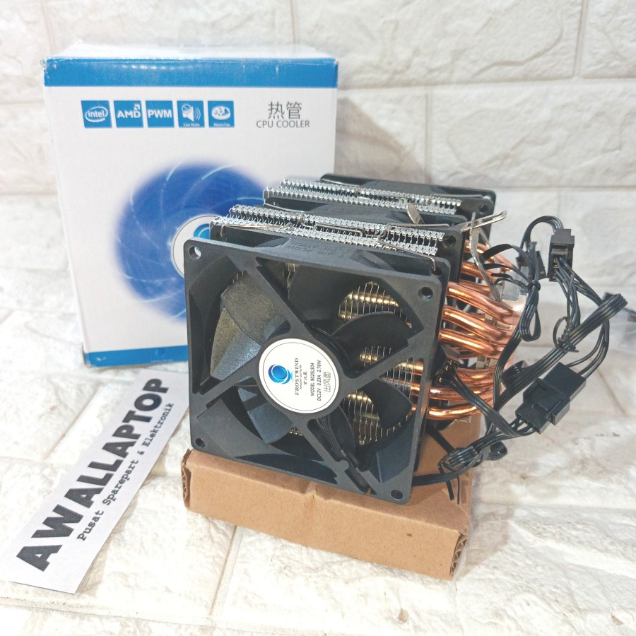 cpu cooler 3 kipas 4p fan cooler CPU intel AMD pendingin 6 tembaga