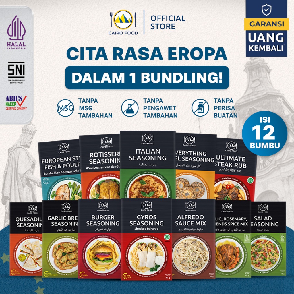 

Paket Hemat 12 Bumbu Eropa – Untuk Ayam, Daging, Seafood, Roti dan Pasta| Cairo Food