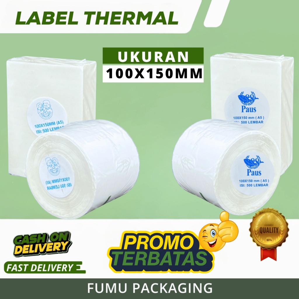 

Sticker Label Thermal / Kertas Thermal Barcode Premium 100x100mm Isi 500pcs Lem Kuat Waterproof Grosir Termurah