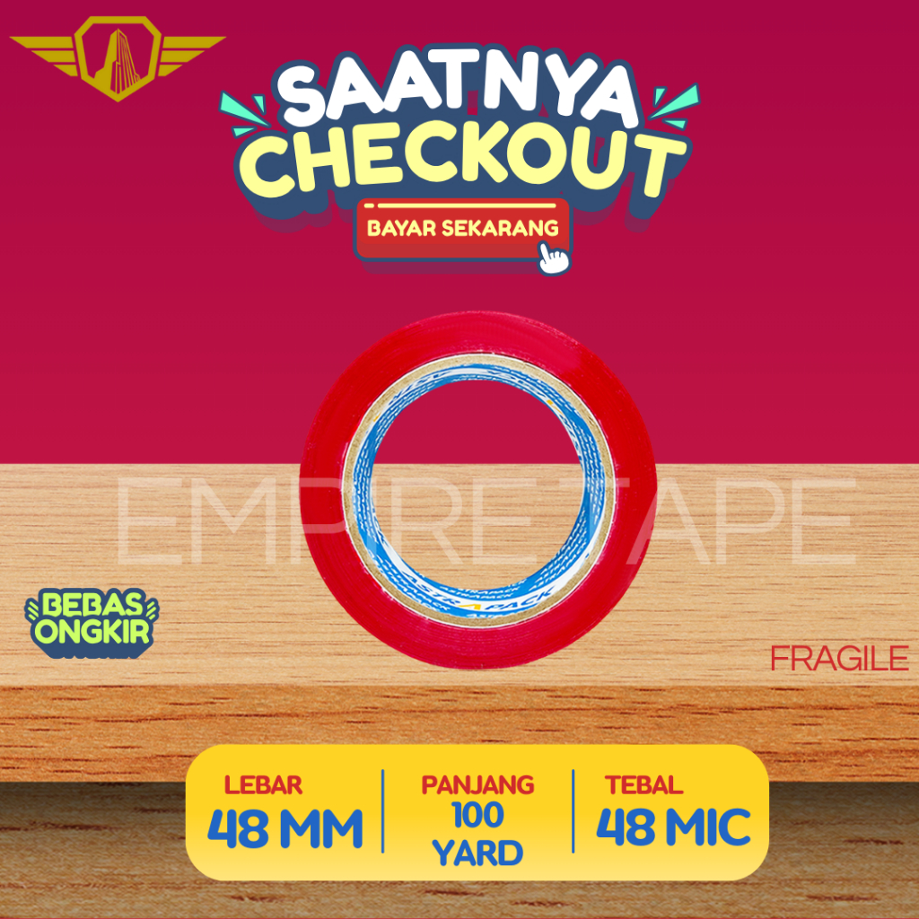

Lakban Fragile Merah 48 Mm x 100 Yard x 48 Micron | Selotip Kuat Isolasi Astrapack