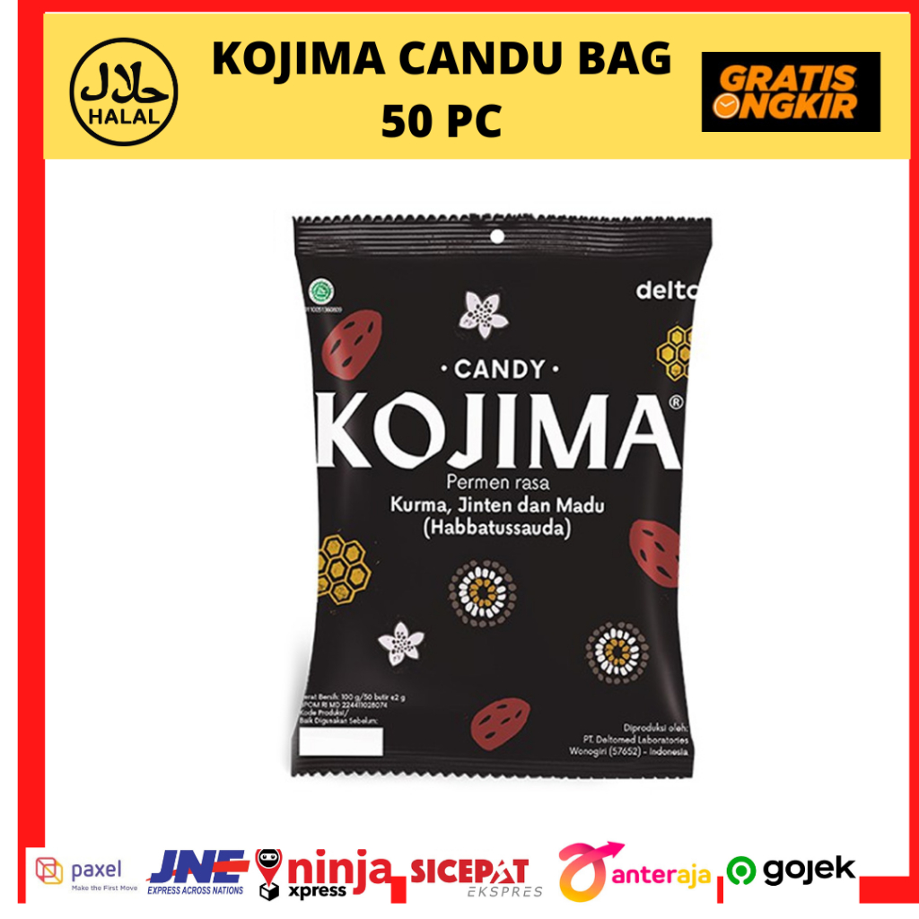 

Kojima Candy Bag 50 pc Permen Rasa Kurma, Jinten Madu Habbatussauda Kemasan 100 gram isi 50 pc