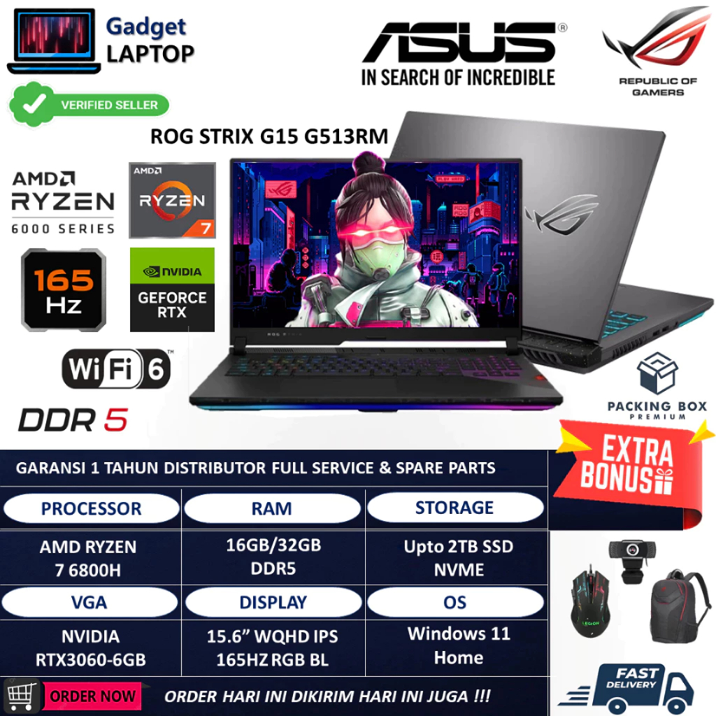 Laptop Gaming Asus ROG Strix G513RM Ryzen 7 6800H 32GB 2TB RTX3060 6GB WQHD IPS 165Hz Windows 11