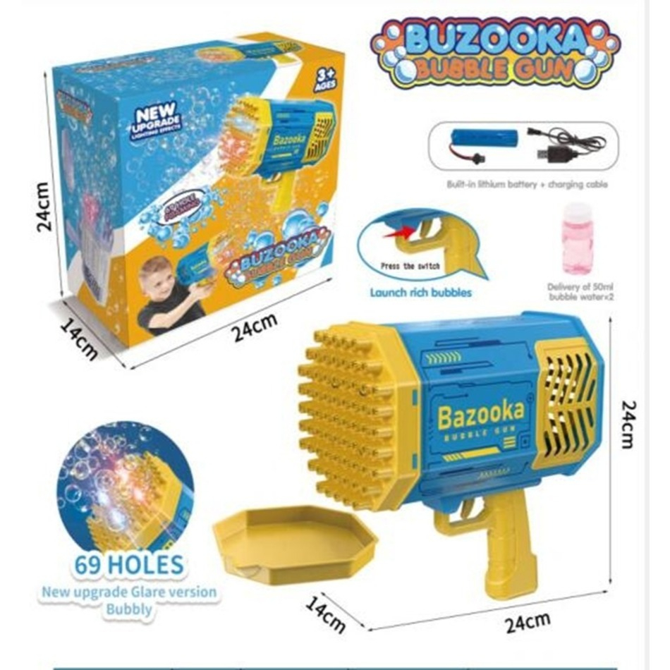 LED Bubble Gun Bazooka 69 Lubang // Pistol Gelembung Lubang // Big Bubble Gun // Bubble Gun Jumbo