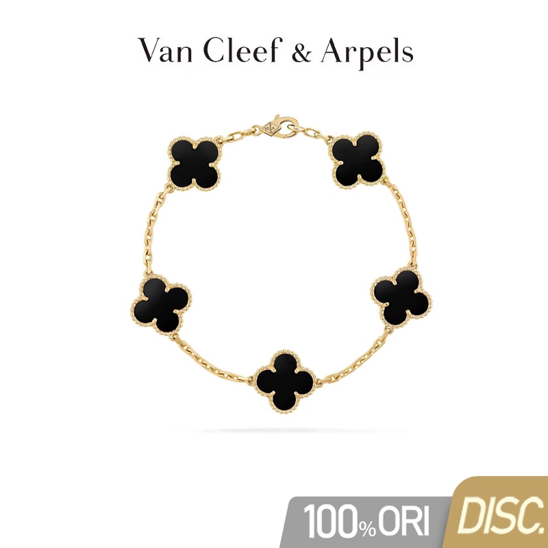 【100% Original VCA】Van Cleef & Arpels Alhambra Four Leaf Lucky Series Gelang Wanita Black Onyx Brace
