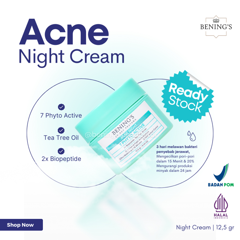 Bening Skincare Acne Night Cream Krim Malam Penghilang Jerawat Benings Skincare Memudarkan Wajah Ber