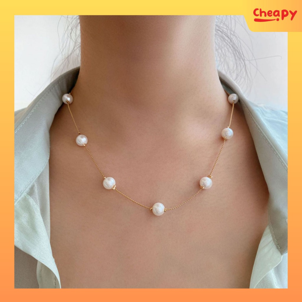 Kalung Mutiara Wanita Jarak Rantai Belut Model Simple Korea