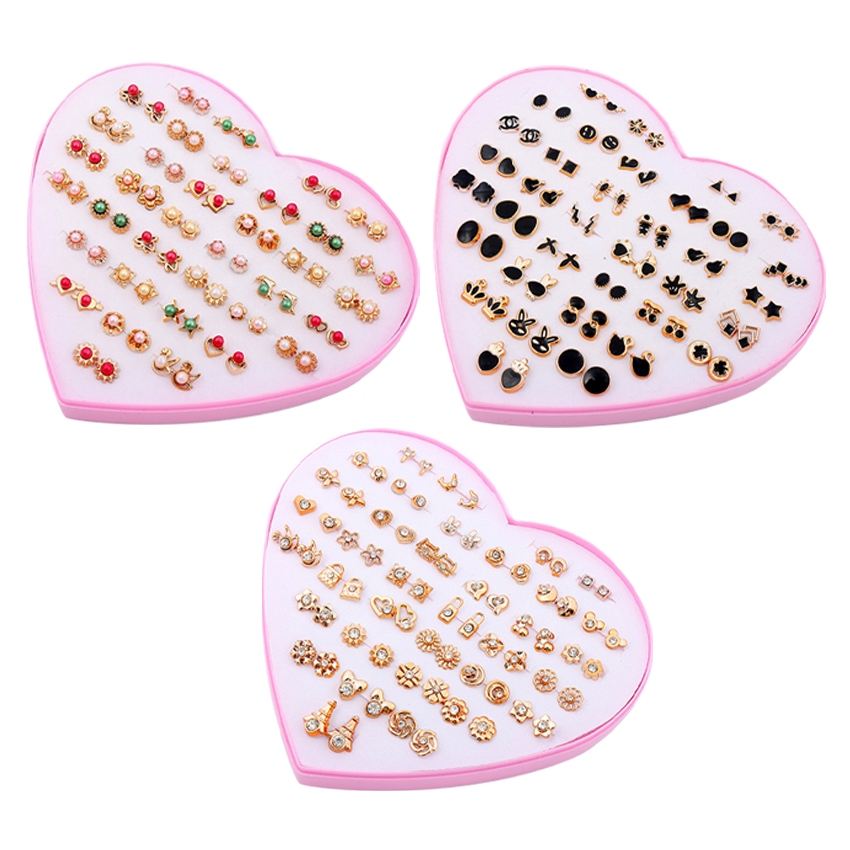 36 Pasang/Set Anting Tusuk Stud Fashion Wanita S925 Anting Mutiara Geometris Bulat Hati Kancing