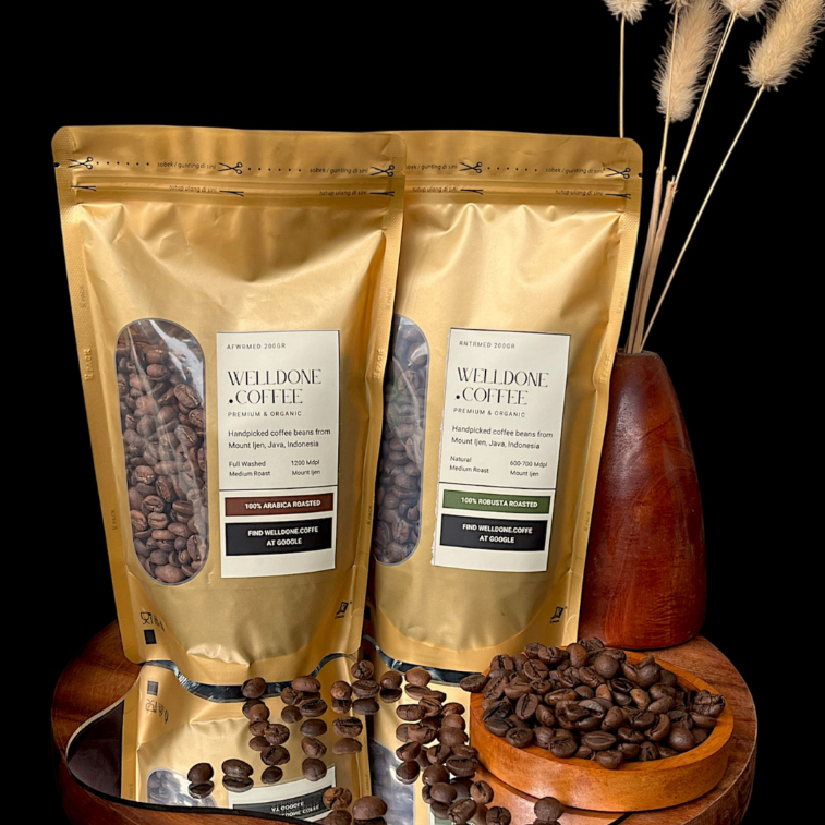 

Grade A Biji Kopi Arabica Roasted Java Ijen 1Kg & 200gr - Welldone Coffee
