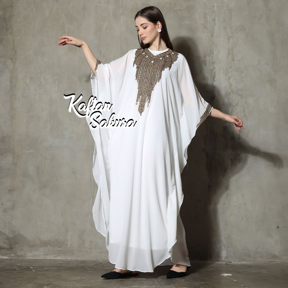 Kaftan Sifon Busana Muslim Modern untuk Lebaran dan Pengajian Full Payet Mewah Desain Elegan untuk P