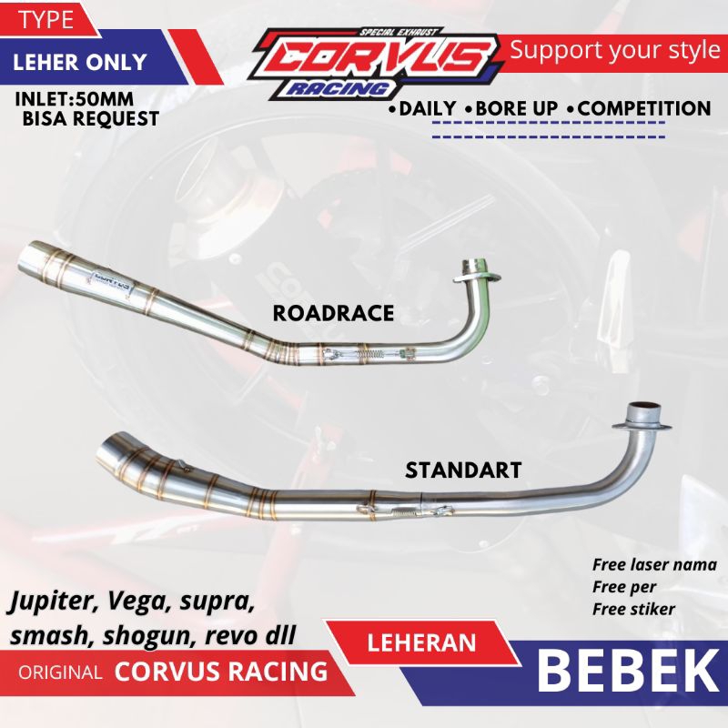Knalpot Racing ( LEHER ONLY BEBEK ) CORVUS RACING TYPE ROADRACE , KOLONG , STANDART INLET 38 / 50mm 