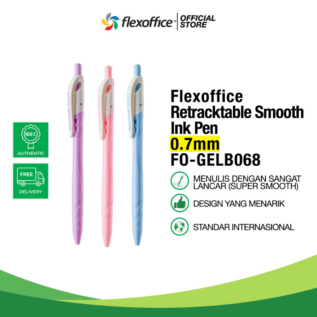 

FLEXOFFICE RETRACTABLE SMOOTH INK PEN FO-GELB068 0.7mm nulis lancar jaya anti macet sekolah kantor