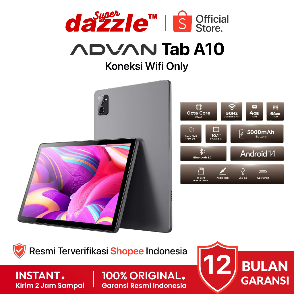 Dandelion_Storee [ Terlaris ] Tablet Advan Tab A10 Wifi 4/64 Gb 100% Garansi Resmi 12 Bulan Mall