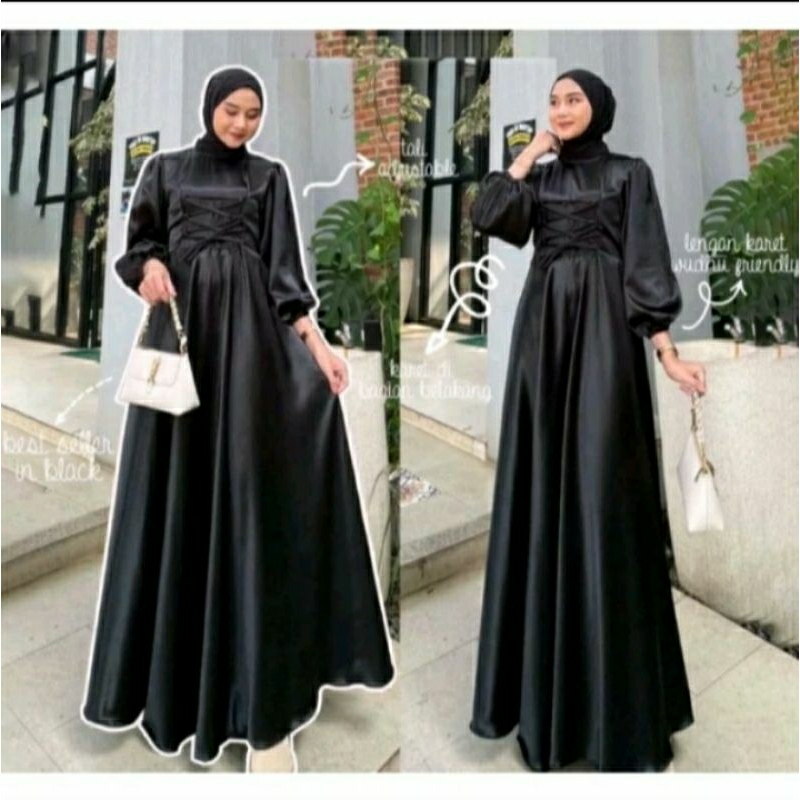 Amarra mila dress premium satin silk/dress murah+dress muslim+dress kondangan