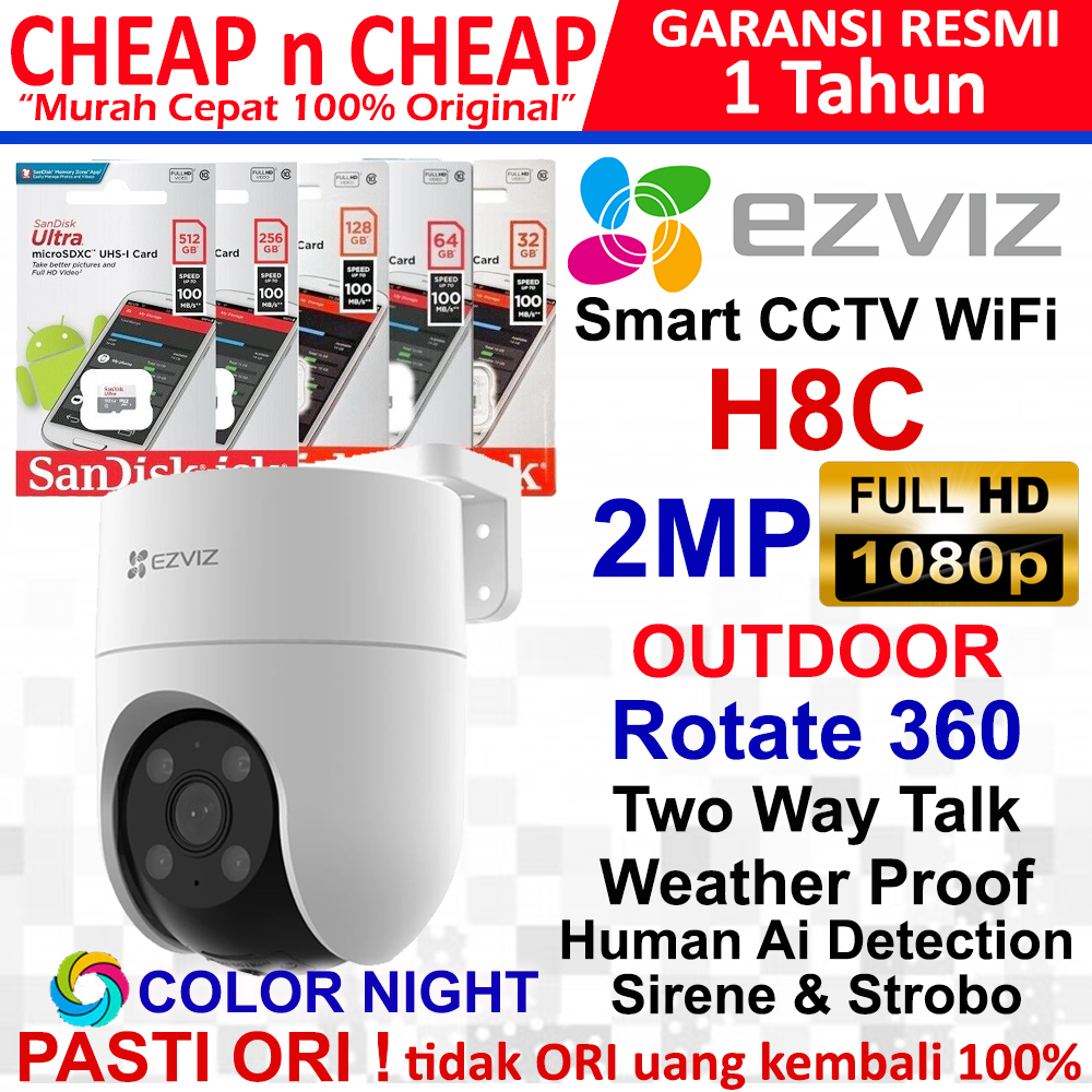 doremieestore - Ezviz H8C 2MP Outdoor Rotate 360 - CCTV Wifi Wireless Camera Smart IP Cam Hikvision