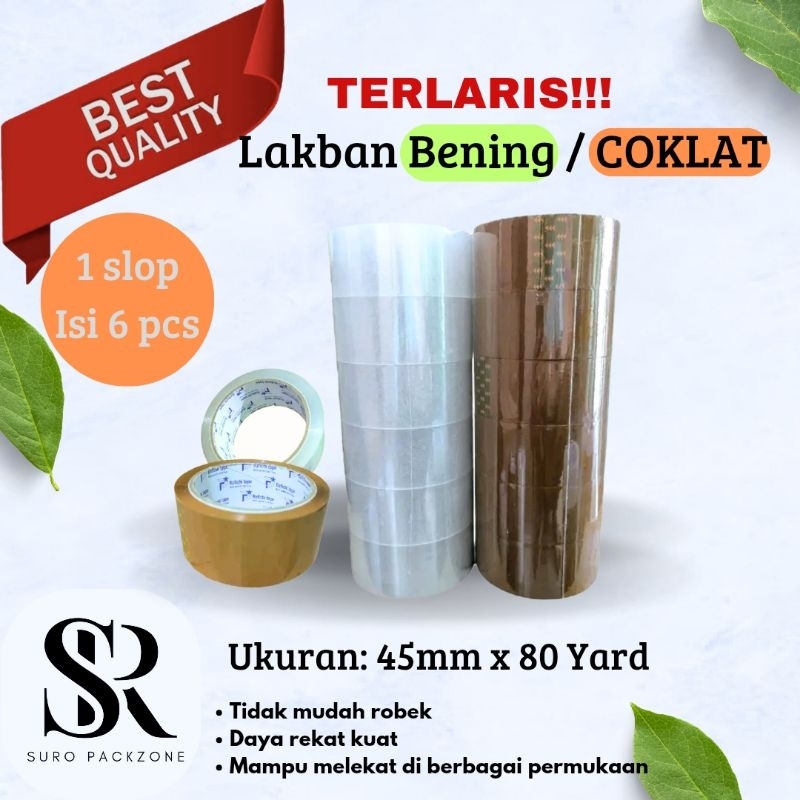 

6 pcs Lakban bening / lakban coklat 45mm x 80 yard / isolasi / selotip / Tape Daya lekat kuat