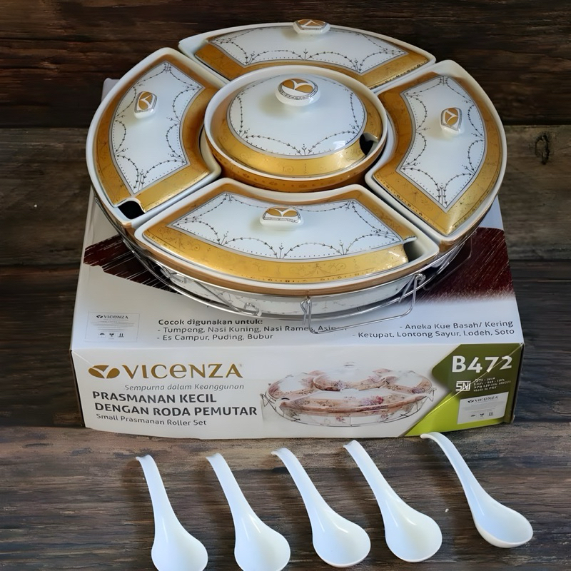 Vicenza B472 Prasmanan 17” Keramik Putar Sedang Gold Motif Padi / Lily