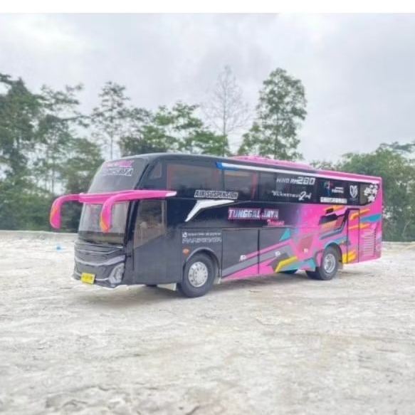 Miniatur bus remot control telolet Basuri black pink jb5 variasi lampu leed RGB warna warni