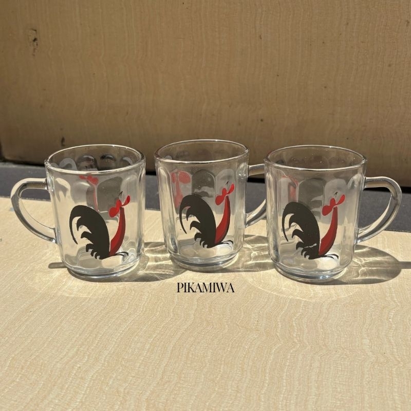 6 PCS GELAS MOTIF AYAM KUKURUYUK MM39 gelas cantik gelas lucu gelas imut gelas set murah gelas kaca