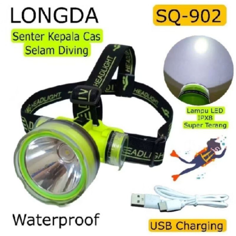 SENTER KEPALA SELAM ANTI AIR/SENTER DIVING LED LONGDA CAHAYA SUPER TERANG