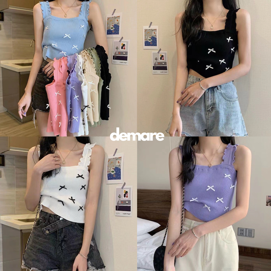 Tank Top Wanita Casual Top Basic Top Motif Coquette Pita / Tank Top Korea Atasan Crop Bahan Rajut Kn