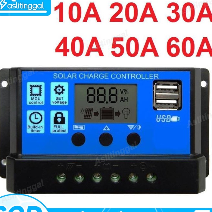 HJ6 Solar Charge Controller LCD LED Display Solar Cell PWM 12V 24V 1A 2A 3A 5A 6A USB Panel Tenaga L