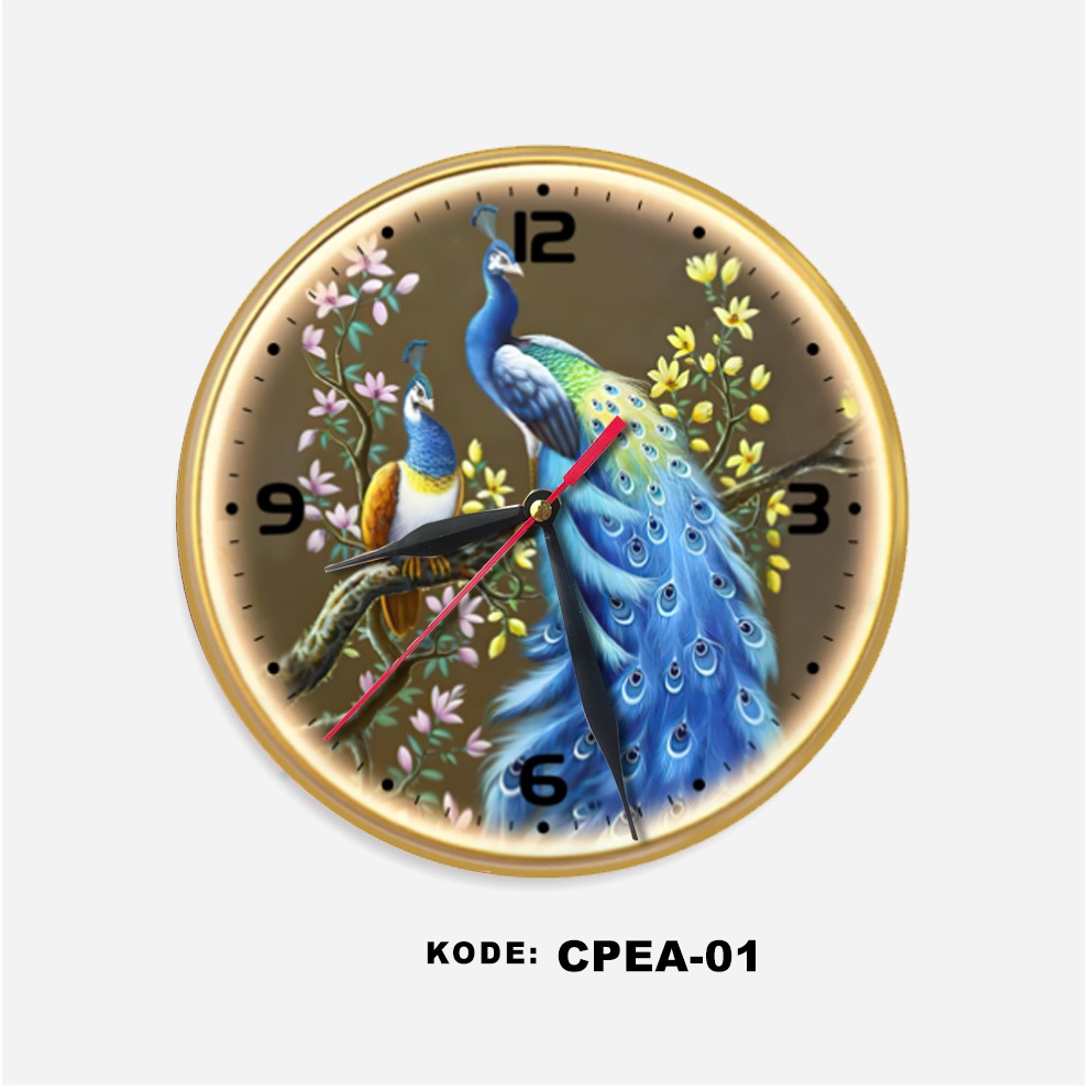 Wallclock Hiasan Dinding Vintage Burung Merak Aesthetic Jam Dinding Minimalis 3D Lampu