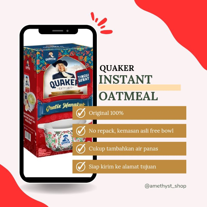 

RB22 [QUAKER] Instant Oatmeal Free Bowl 800 gr Expired 2026