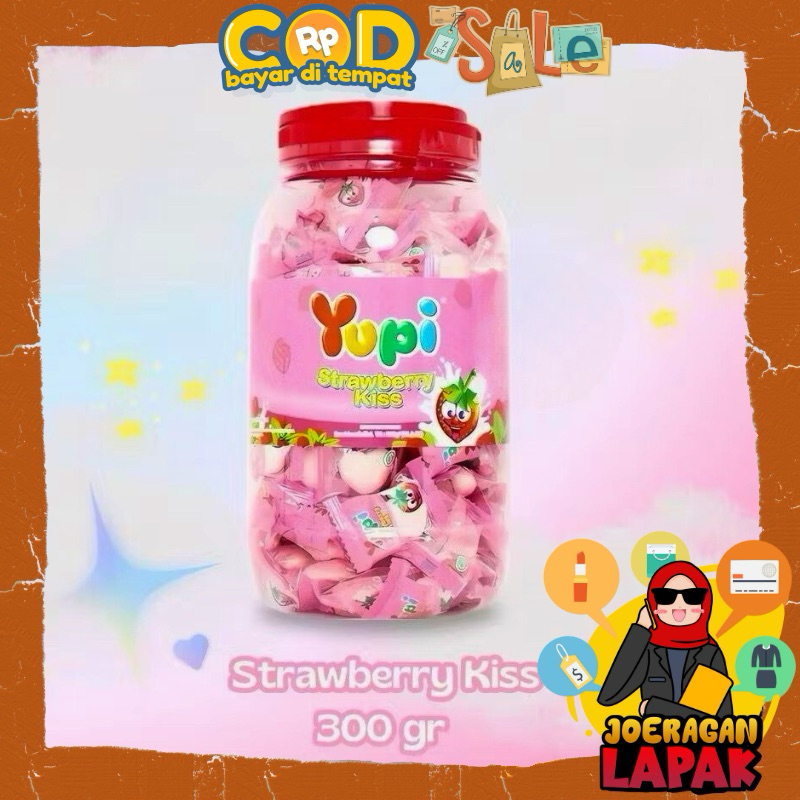 

⭐️JOERAGAN LAPAK⭐️ PERMEN YUPI STRAWBERRY KISS TOPLES BERAT 300 GRAM KEMASAN JAR JELLY KENYAL MANIS GULA