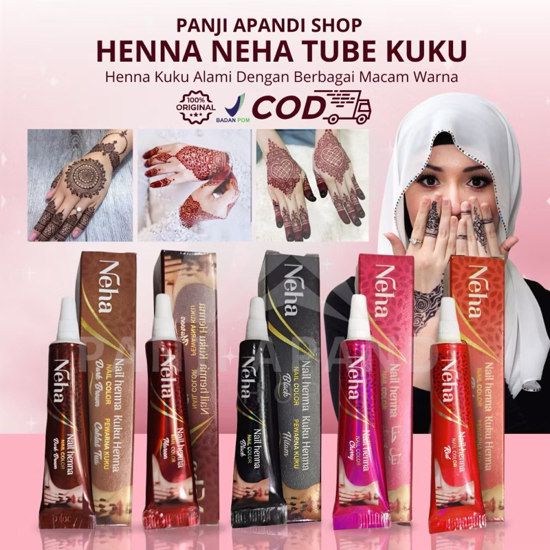 Henna NEHA BPOM Halal untuk Tangan & Kuku, Warna Maroon Merah Coklat - Pacar & Body Art