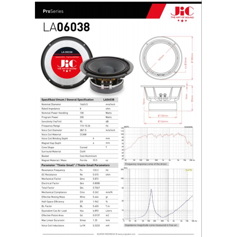 SPEAKER JIC 6 INCH LA 06038 VC 1,5 INCH 200W