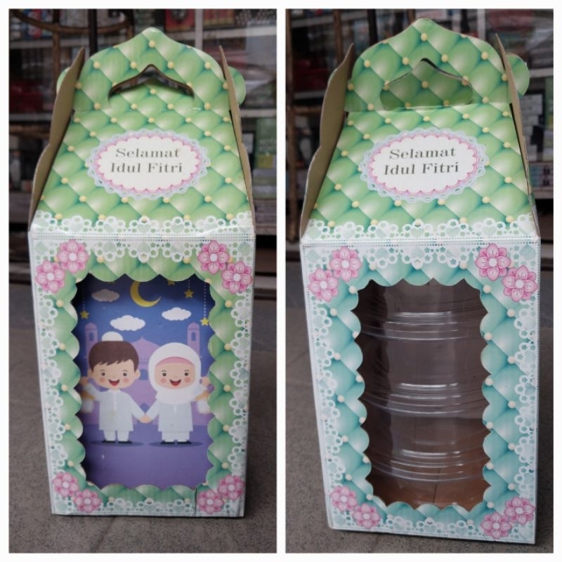

4 PCS DUS HAMPERS TOPLES BULAT 250 GRAM MOTIF IDUL FITRI/LEBARAN/EID MUBARAK.