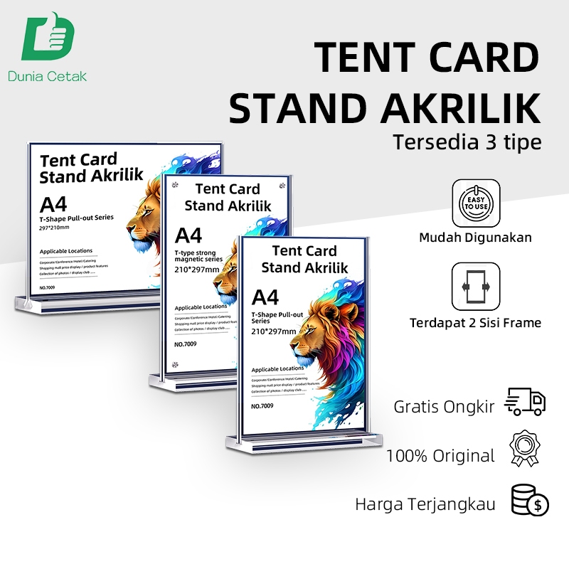 

Tempat Brosur A4 1.5mm Portrait 2 Sisi / Tent Holder / Tent Card Stand Akrilik