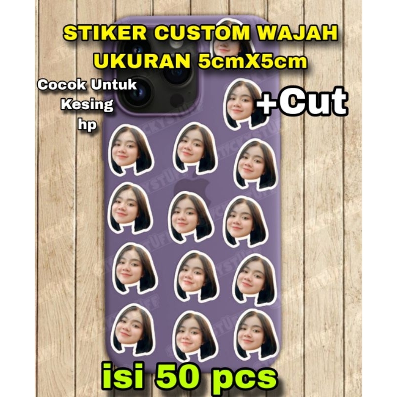 

50pcs STIKER CUSTOM WAJAH BAHAN VYNIL(ANTI AIR)+CUT ukuran 5x5