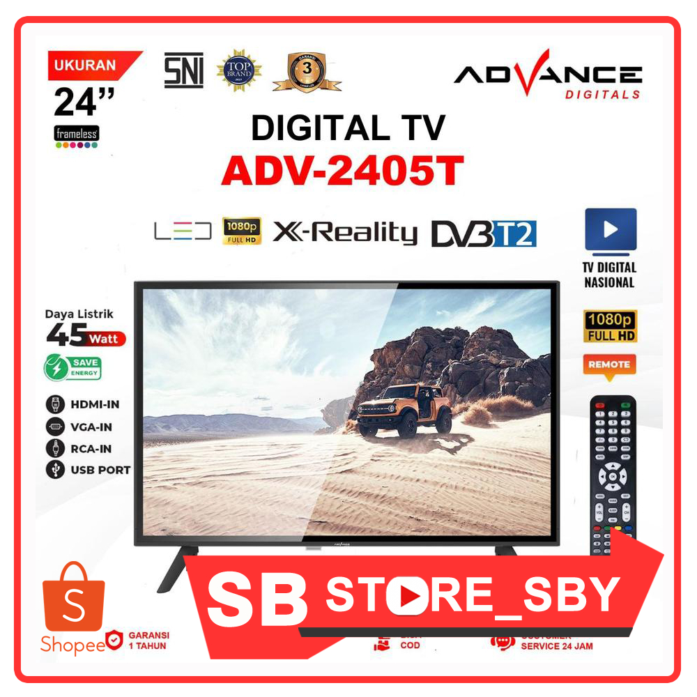 Advance TV Digital Packing Kayu Layar BOE LCD/LED Full HD 24" - ADV-2405T