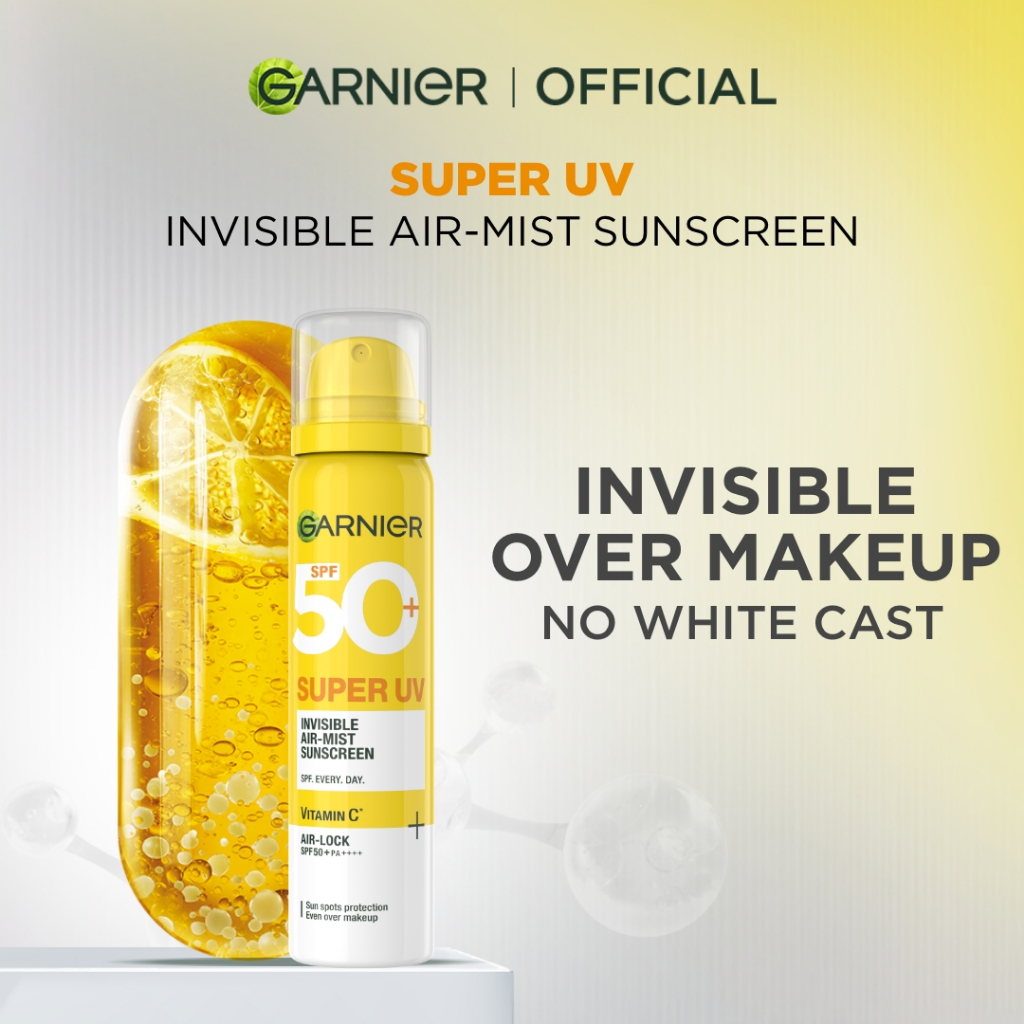 GARNIER Super UV Invisible Air-Mist Sunscreen SPF50+ PA++++ 75 ml | Sunscreen Spray UV Mist Sun Shie