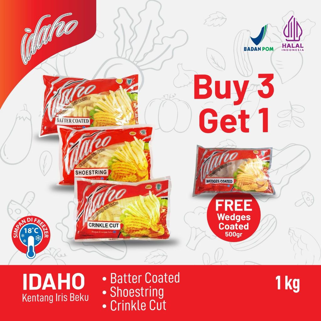 

[BUY 3 GET 1] Idaho Kentang Iris Beku 1 Kg Free 1 Coated Wedges 500gr