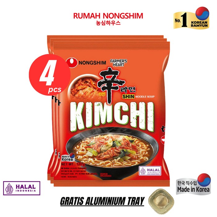 

Bundling EMPAT - Nongshim SHIN KIMCHI Noodle Soup [120 gram x 4 pcs] Rasa Kimchi Segar Made in Korea