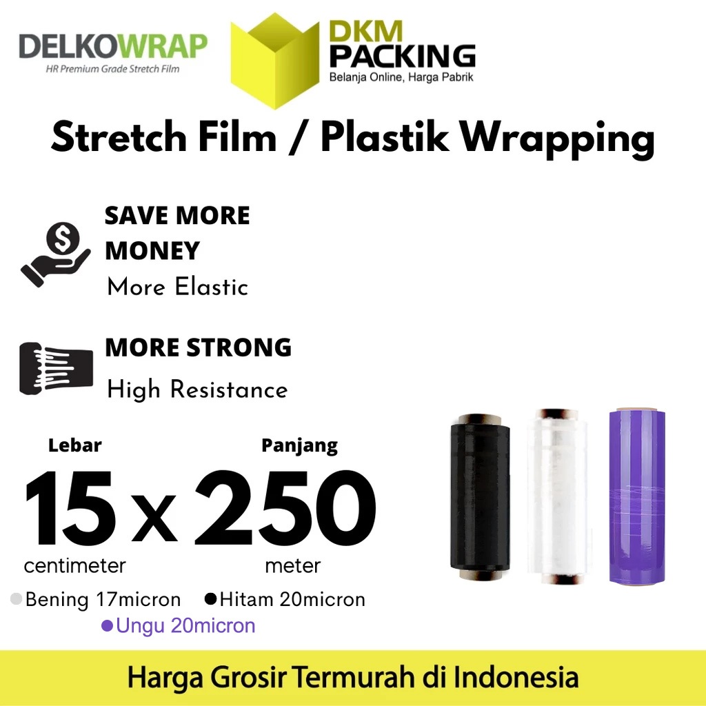 

Stretch Film 15cm x 250m Plastik Wrapping DELKO WRAP TERMURAH /SATUAN
