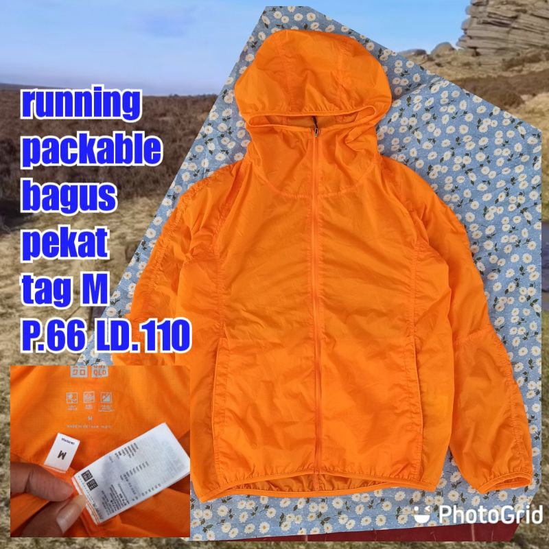 jaket gunung outdoor olahraga running senam gowes uniqlo packable kuning