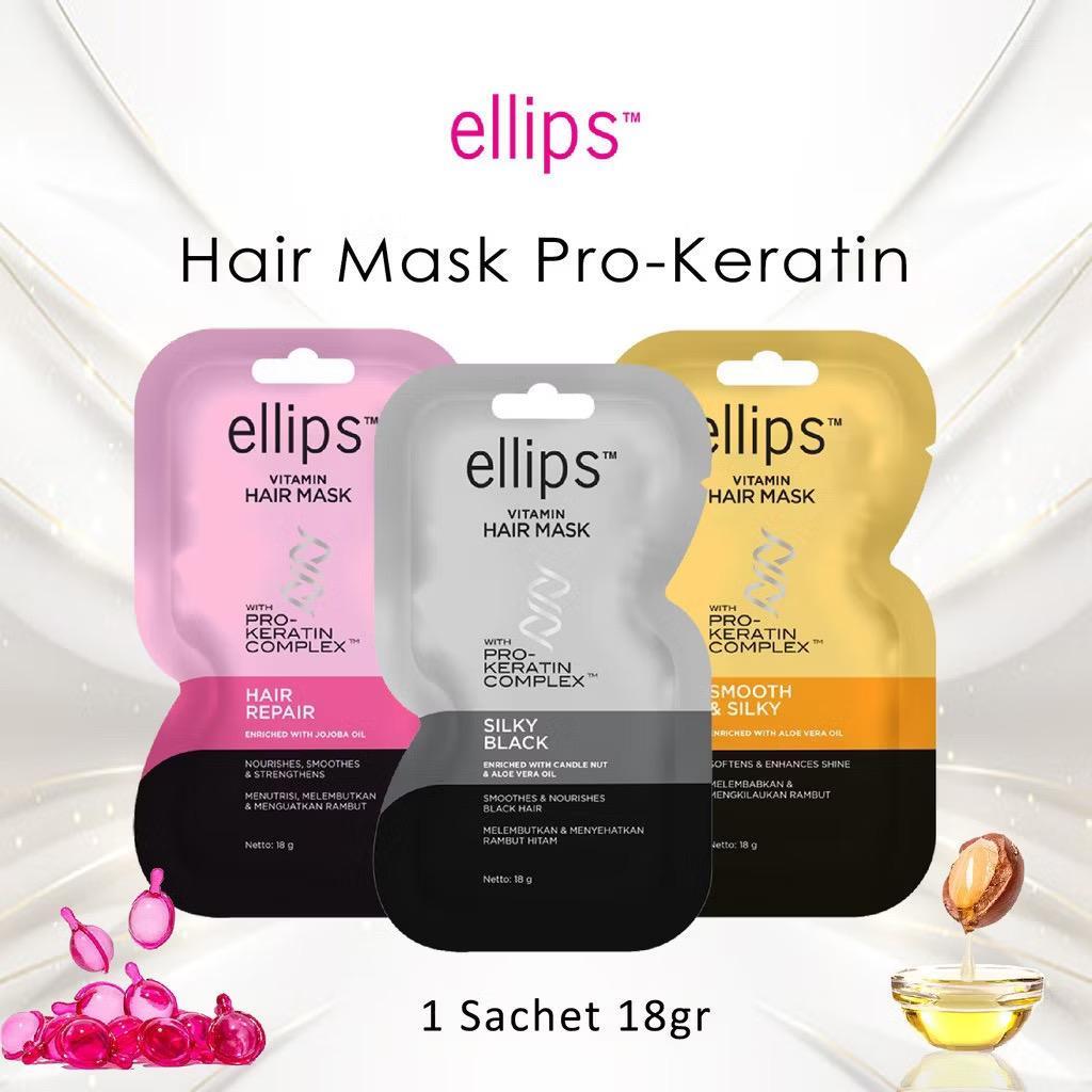 Ellips Hair Mask Pro Keratin Sachet 18gr - Smooth Silky- Hair Repair- Silky Black - Masker Rambut Pe