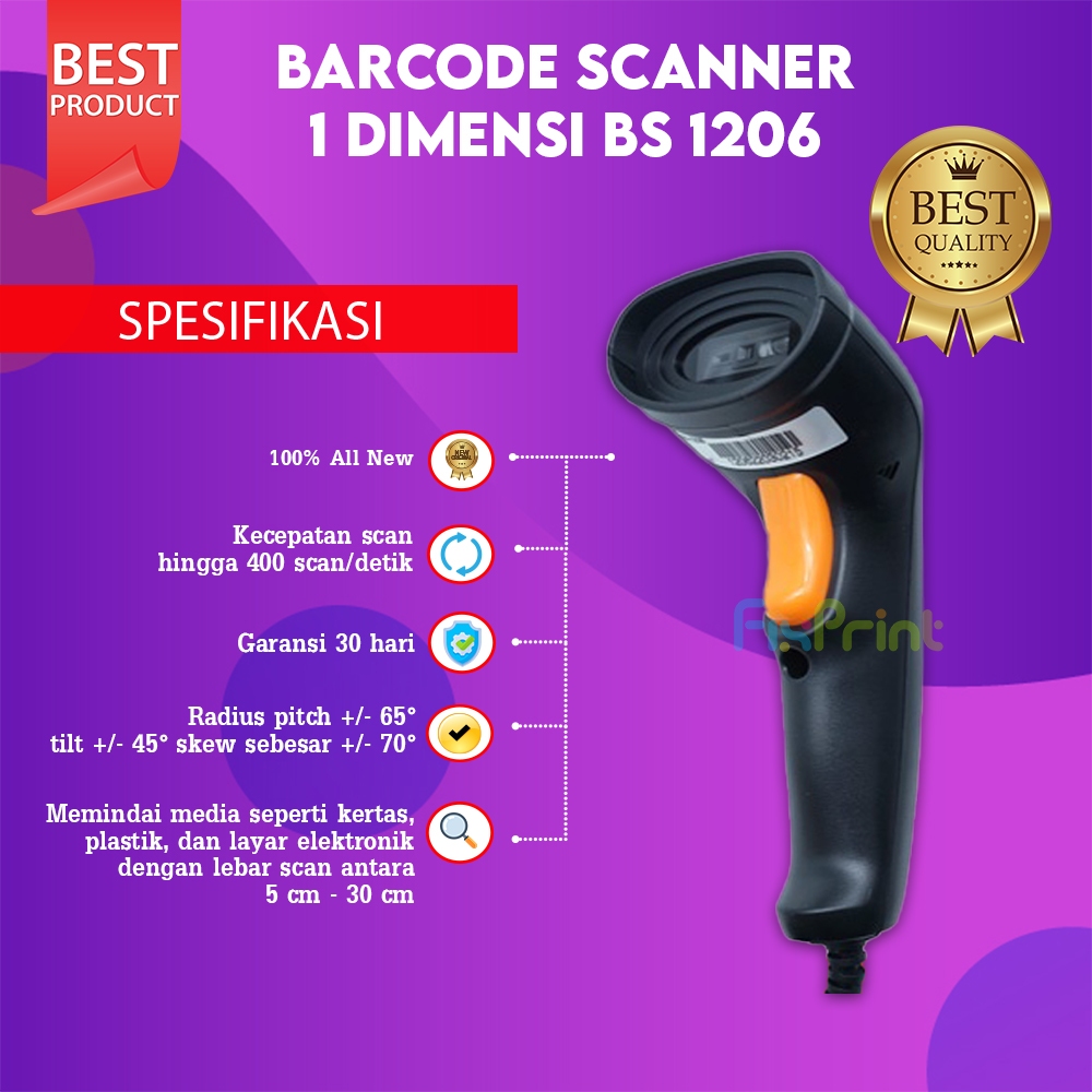 FixPrint Scanner Barcode BS1206 Scanner EP1050 1 Dimensi BS 1206 New Tanpa Stand Scanner Barcode 1D 