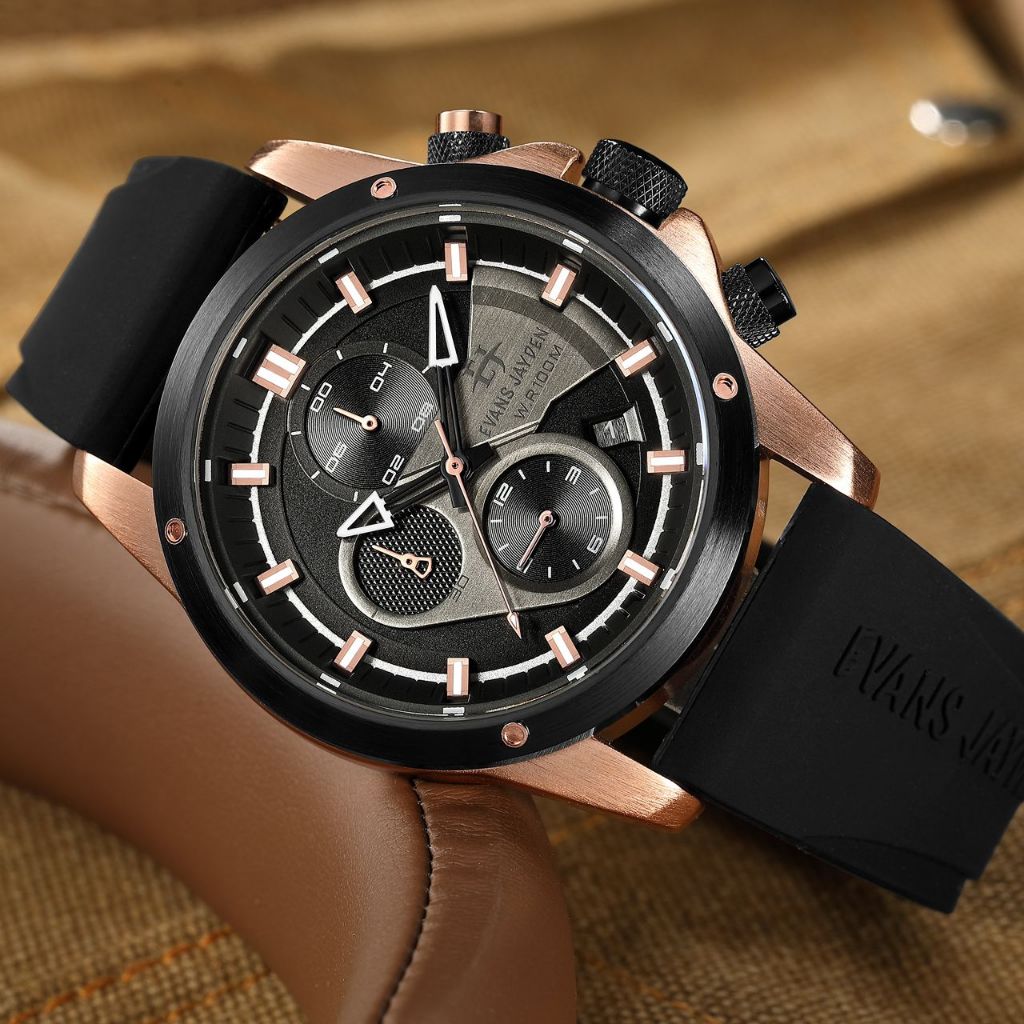 Big Sale  Jam Tangan Pria Evans Jayden 9589 Rubber Silicon Kaca Sapphire Water Resistant 5ATM