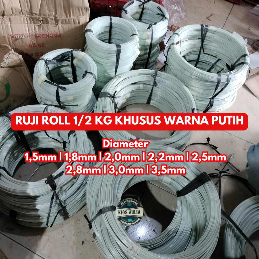 (GROSIR ECER) RUJI JERUJI ROLL FIBER GULUNG PUTIH 1/2 KG (NON KULITAN) SANGKAR KANDANG BURUNG ROLAN 