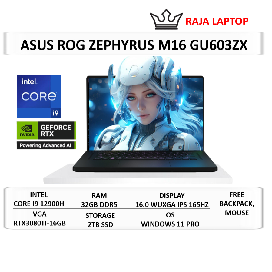 Laptop Gaming Asus ROG Zephyrus M16 GU603ZX Intel i9 12900H 32GB SSD 2TB RTX3080Ti-16GB 16" WQXGA
