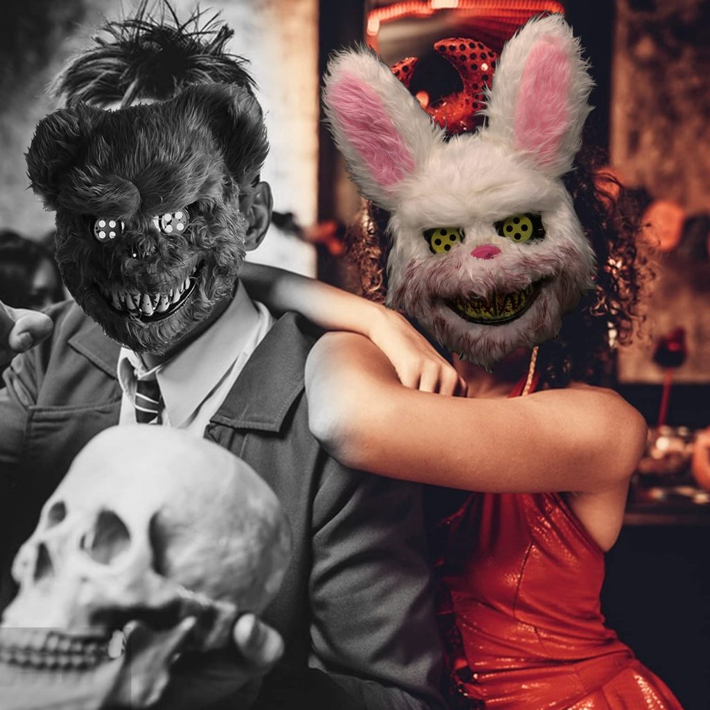 Topeng Kelinci Halloween Topeng Kelinci Berdarah Scary Rabbit Halloween Dress Up Prank Mask