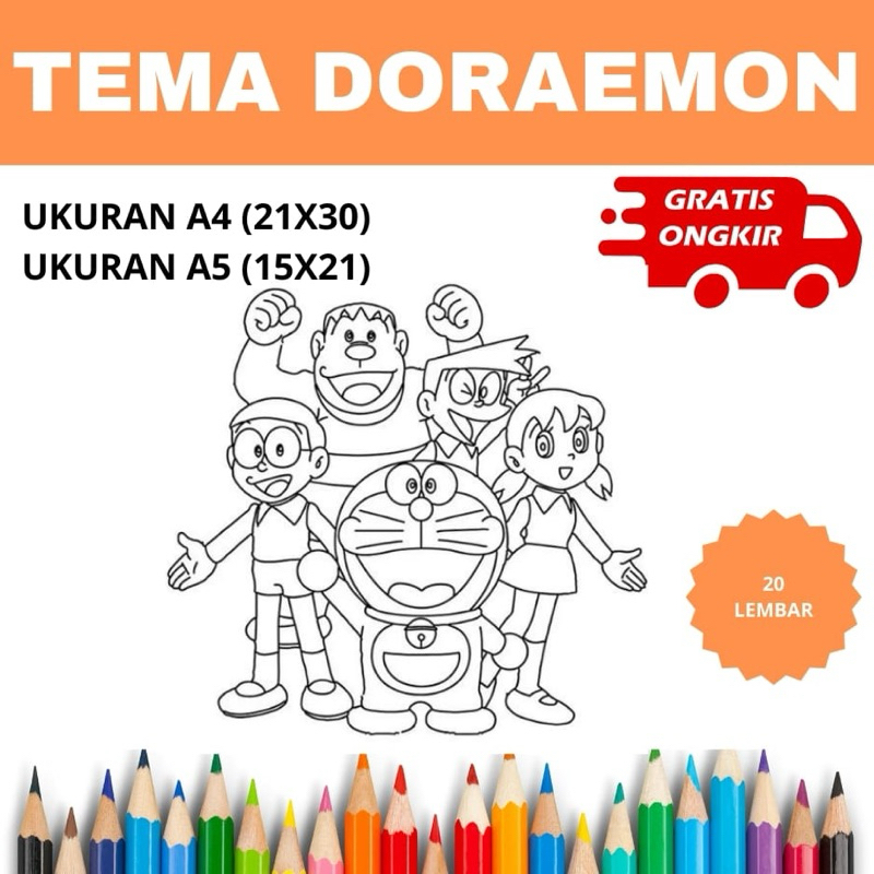 

Lembar Kertas Mewarnai Anak - Tema Doraemon