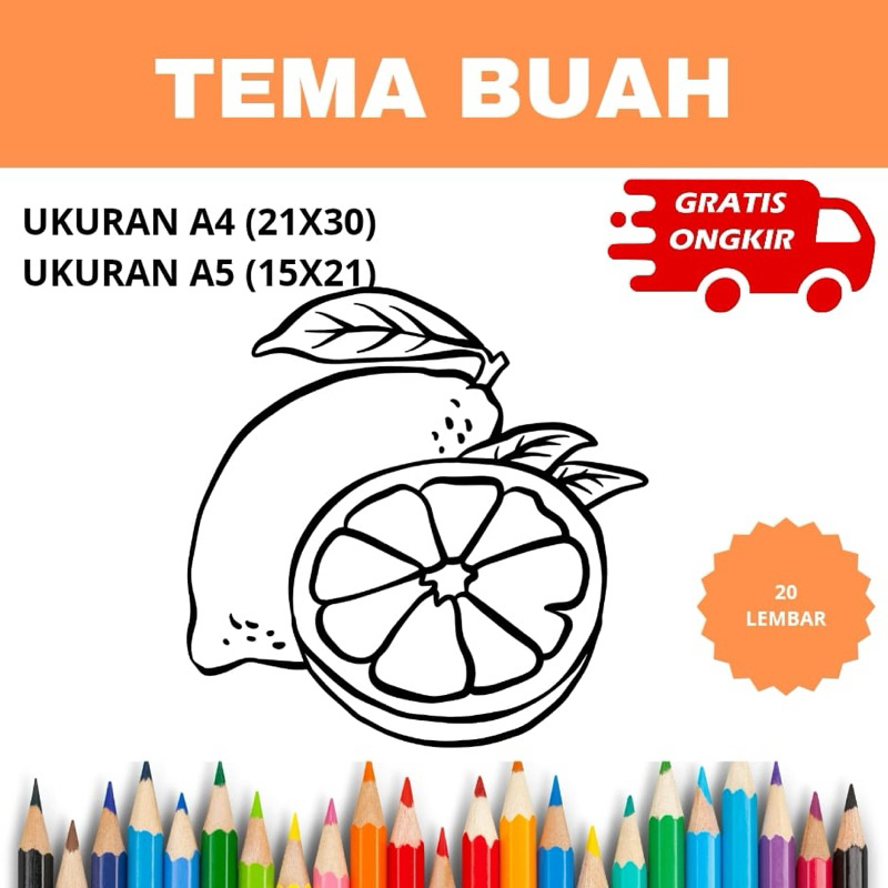 

Lembar Kertas Mewarnai Anak - Tema Buah