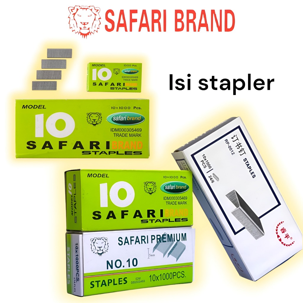 

(1 BOX isi 10 pcs) isi staples stapler straples strapler nomer no 10 & no 3 merk Safari